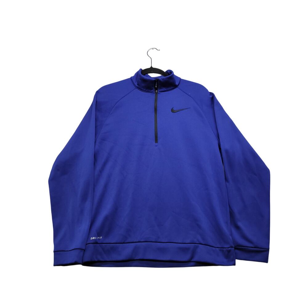 Nike Dri-FIT Mens M Blue 1/4 Zip Pullover Sweatshirt Black Swoosh Athletic